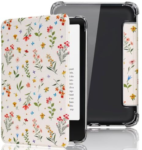 Fancity Hülle Kompatibel mit 6,8 Zoll Kindle Paperwhite 11. Generation 2021 | Transparente TPU Hülle Kompatibel mit 6,8 Kindle Paperwhite/Signature Edition, Magnetfunktion,Auto Schlaf/Wachn,White Floral