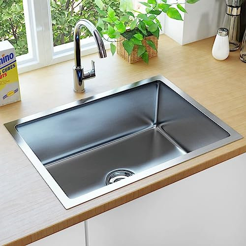 Cinyiqo Fregadero de Cocina Hecho a Mano con colador, Fregadero Baño Encimera, Fregadero Encimera, Mueble Pila Lavadero, Picas De Cocina, Acero Inoxidable