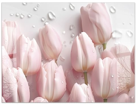timalo Küchenbild aus Acrylglas modernes Wandbild Glasbild Deko Küche XXL Acryl-Bild wie Glas | 80x60cm Rosa Tulpen, Blumen