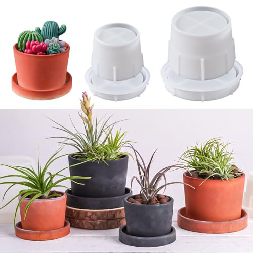 YODOYO Lot de 2 moules en silicone pour pot de fleurs avec couvercle - Pour plantes grasses et cactus, pots de rangement et pots à bougies ronds en terre cuite