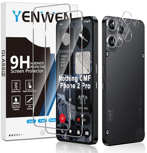 Yenwen Protector de Pantalla para Nothing CMF Phone 2 Pro, 2 Piezas Cristal Templado con 2 Piezas Protector de Lente de Cámara, 9H Dureza Ultra Resistente Vidrio Templado