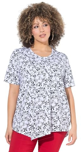 Ulla Popken Damen große Größen Übergrößen Plus Size T-Shirt, Schleifen, Biesen, A-Linie, Rundhals, Halbarm schneeweiß 42+ 840351200-42+