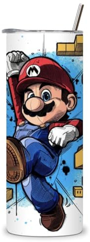 KaTunn - Botella de Agua Acero Inoxidable Superhéroe Personalizada con Pajita - Botella Agua Térmica Infantil con Nombre Grabado - Termo Personalizado para Niños - Regalo Original (Super Mario)