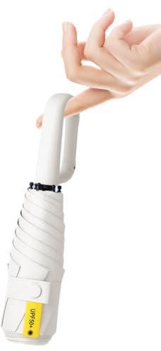 erised's bifrost Mini Paraguas Plegable de Viaje Con Asa de Mosquetón para Hombre Mujer Niños/6 Varillas/Ligero Portátil Compacto/Protección UV/Teflón/Sol Lluvia/Bolsillo Bolso