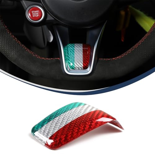 PIUGILH Auto Lenkrad Kinn Aufkleber Geeignet für Alfa Romeo Giulia/Stelvio 2020 2021,Echtkohlefaser Lenkrad V-Rahmen Basis,Autozubehör Innenraum (Dreifarbige)