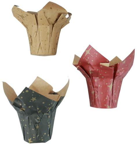 Floristik24 Weihnachtlicher Papier-Übertopf Sterne Rot/Anthrazit/Natur Ø12cm H12cm 9er Set, 9 Stück