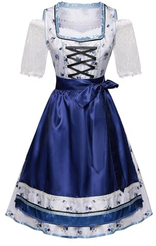 Dirndl 2025 - Costume Dirndl pour femme - Pour la fête de la bière bavaroise - Taille XL - Bleu - Taille XXL