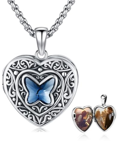 REDSUN Herz Foto Medaillon Keltisches Herz Halskette 925 Sterling Silber Schmetterling Kristall Kette Medaillon Amulett Medallion mit Foto Mondstein Schmuck für Damen Mutter Geschenke Geburtstag