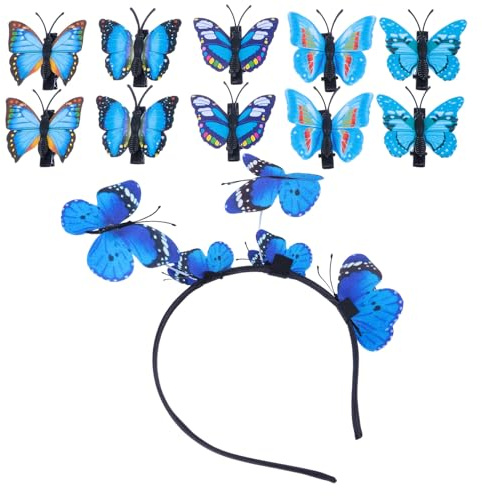 Schmetterlings Haarreif mit Haarspange, 11 Stück, Blau