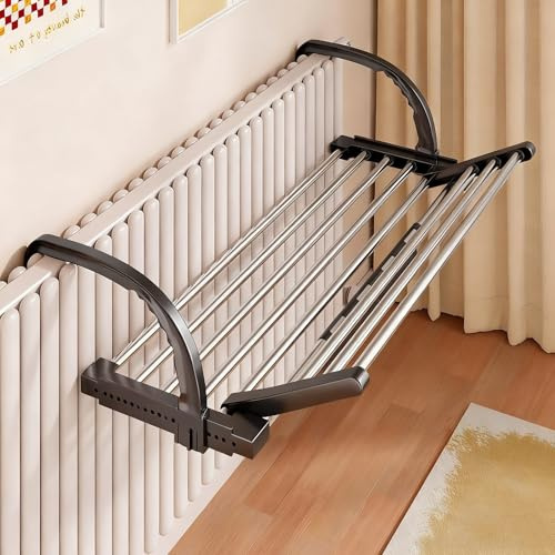 JCSRYD Tragbarer Wäscheständer für Balkongeländer, Fensterbank und Heizkörper mit Haken, Heizung Ablage, Ohne Bohren, zur Befestigung an Fensterrahmen und Geländern(80 * 35cm/31 * 14in)