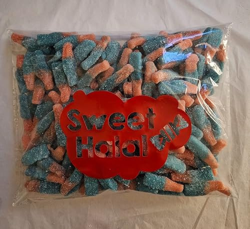Bonbons bouteille bubble gum rose et bleue sucrés Halal Assortis, Sachet 1kg, Goût bubble gum, 180 Pièces, Texture sucré, Format Familial pour Fête et Evènement, Candy bar et bar à bonbons.