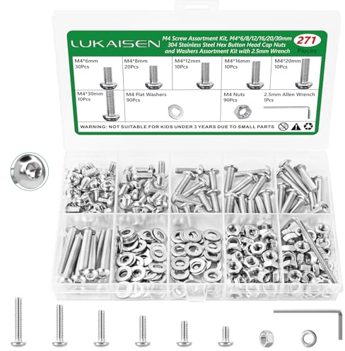 271 Pz Set di Viti M4, Bulloni e Dadi Set, Bulloni Viti a Testa Cilindrica con Esagono Incassato, Bulloni Viti a Testa Tonda e Dadi e Rondelle, Bulloni a Testa Esagonale