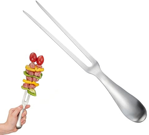 Fourchette à Découper, Fourchette à Viande Acier Inoxydable, Fourchettes Barbecue, Fourchettes à Découper Deux Dents pour Le Barbecue, la Cuisine, Manche Ergonomique, Passe au Lave-Vaisselle(26.5*3CM)