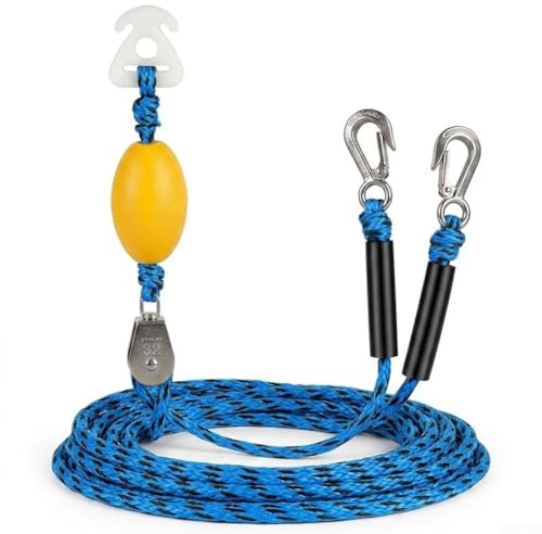 Cima di traino con sistema di puleggia a doppio gancio, per kayak, sci nautico, capacità 2,177 kg, design a sgancio rapido da 2,6 m (blu)
