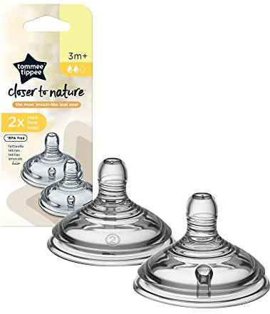 Tommee Tippee Closer to Nature Trinksauger, Natürlich Geformt mit Anti-Kolik Ventil, Weiches Silikon, Mittlerer Milchfluss, ab 3 Monate, 2-er Set (Farbe und Design kann variieren)