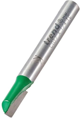 Trend CraftPro One Flute Straight Router Cutter, 1/4 Inch Shank, 6.3mm Cut Diameter & 12.7mm Cut Length, Tungsten Carbide Tipped, C037X1/4TC