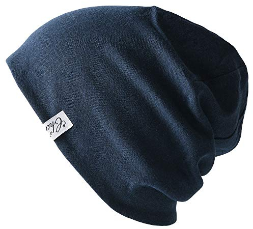 CHARM Bio Baumwolle Beanie Herren - Wende Jersey Chemo Mütze Made In Japan Dunkelblau & Hellgrau