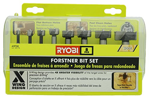 Ryobi A9FS8R1 8-teiliges X-Wing Forstner-Bit-Set für die Holzbearbeitung
