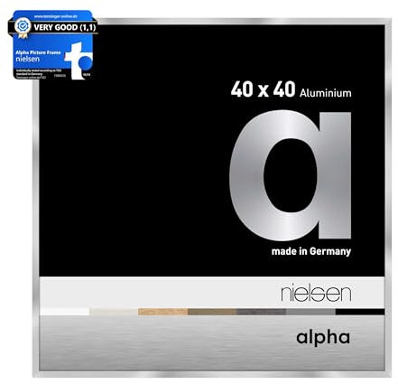 nielsen Bilderrahmen, 40 x 40 cm, Aluminium, Silber glanz, Posterrahmen zum Aufhängen im Hoch- & Querformat, Echtglas, Alpha