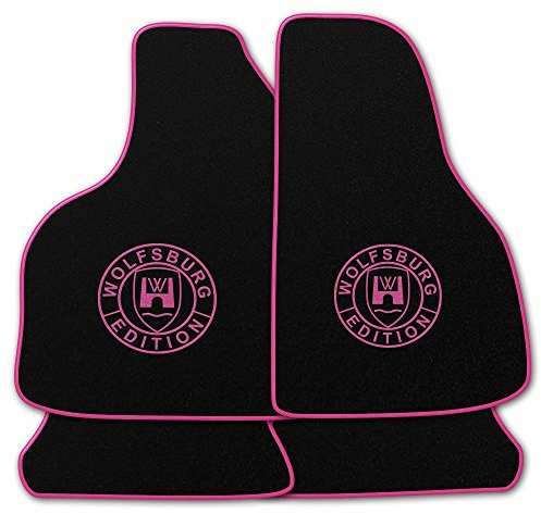 Autoteppich Stylers Q100_WOB-404-038 Passform Fußmatten mit Druck Wolfsburg Edition (WOB) und Rand in Pink passend für VW Polo 6N2