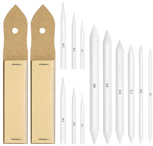 ROSENICE Difuminos Para Dibujo Tortillones Y Sacapuntas De Papel De Lija | 6 Muñones, 6 Tortillones, 2 Sacapuntas De Papel De Lija, Para Niños, Estudiantes Y Artistas