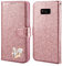 QLTYPRI Samsung Galaxy S8 Plus Hülle, Glitzer Handyhülle PU Ledertasche TPU Etui Handschlaufe Kartenfach mit Eingelegten Liebe Herz Diamond Flip Schutzhülle für Samsung Galaxy S8 Plus - Roségold