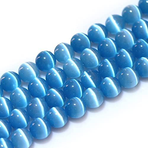 10mm Sky Blue Cat Eye Beads Round Semi Precious Gemstone Loose Beads for Jewelry Making (38-40pcs/strand)
