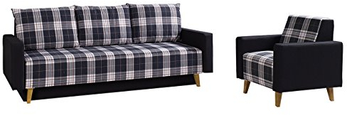 Polstergarnitur Memone II Sofa mit Bettkasten und Schlaffunktion Sessel Einzelsessel Modernes Bettsofa Couch Polstermöbel (Gomez 12 + Lobox 05)
