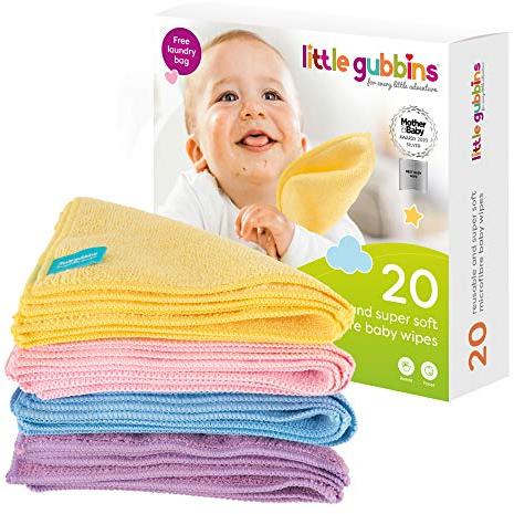 20 x Lingettes Bébé MICROFIBRES par Little Gubbins | Paquet de lingettes sèches et non-parfumées
