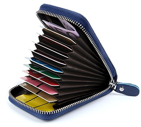 AirZyx Kreditkartenetui Damen Leder RFID Schutz Reißverschluss (Blau)