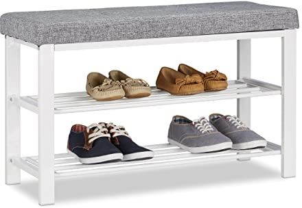 Relaxdays Schuhbank, gemütliches Sitzpolster mit Stoffbezug, offen, 2 Ebenen für Schuhe, Metall, HBT: 50x81x32cm, grau