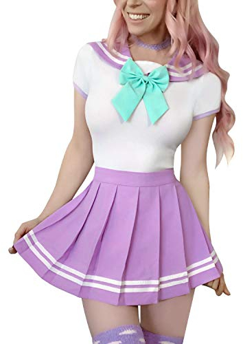 LittleForBig Damen Cosplay magische Baby-Body Rock-Set - Adult Baby Onesie windel Liebhaber (ABDL) schrittspielanzug Baby-Body Pyjamas snap mittel lila