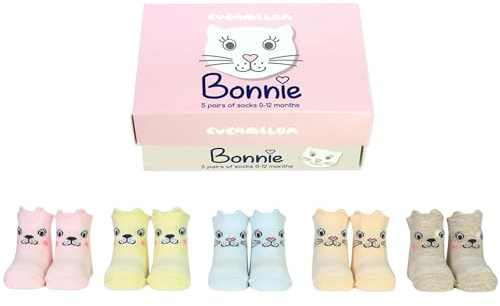 Cucamelon Baby Bonnie Cat Kitten 5 Pairs of Socks 0-12 Months Giftboxed | Socks, Bright and Colourful Novelty Socks, Birthday Gift for Kids, Fun Novelty Gift Idea, Christmas Stocking Filler