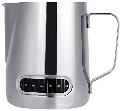 Milchkännchen Milk Pitcher 600ml milchkanne edelstahl Milch Aufschäumen Krug mit Temperatur Anzeige für Milchaufschäumer Cappuccino Milchschaum Cafe Art Aufschäumkännchen
