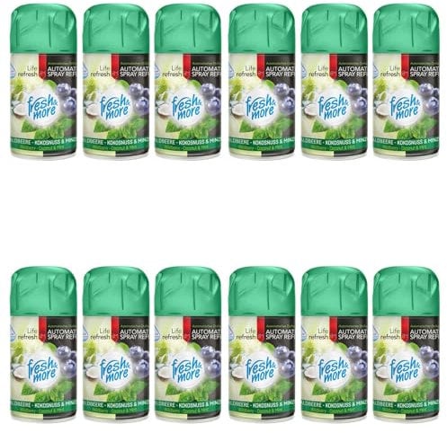 Fresh & More Lufterfrischer Nachfüller (12er Pack) 250ml, Waldbeere - Kokosnuss & Minze