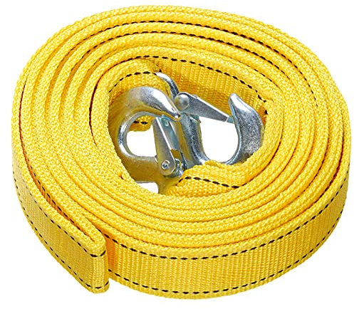Carkio Strapazierfähiges Abschleppseil mit Sicherheitshaken, 4,3 cm x 5 m, 5 Tonnen Polyester-Abschleppseil, Zugseil, gelb