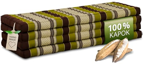livasia Nachhaltige Klappmatratze Kapok XXL - 200x140x8cm - extrabreite Gästematratze, Faltbare Matratze doppel, ökologische Yogamatte, Gästebett klappbar, Liege Garten Balkon (Braun/Grün)