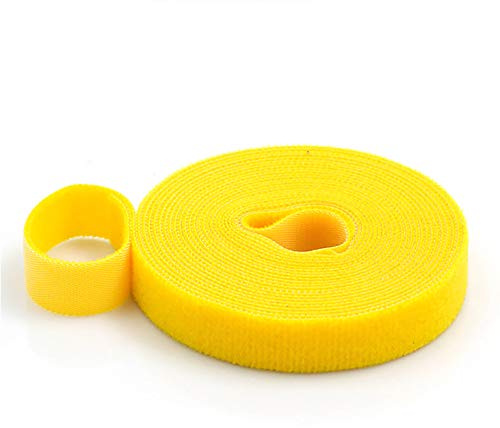 1 cm x 5 m Kabelbinder, selbstklebendes magisches Klebeband, Klettband, Einband-Kabelwickel für DIY Schließen und Kabel-Organizer (gelb)