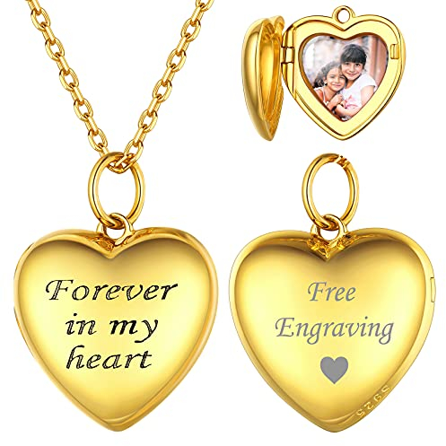 ChicSilver Gold Herz Medaillon zum Öffnen Photo Bild Amulett mit „Forever in My Heart“ Schrift Damen Mädchen Foto Anhänger mit Ihr Wunschgravur für Weihnachten Valentinstag Geburtstag