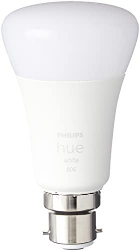 Philips Hue - Paquete de 2 bombillas LED inteligentes de color blanco [Bayonet Cap B22] - 806 lúmenes (equivalente a 60 W) Funciona con Alexa, Asistente de Google, Apple Homekit.