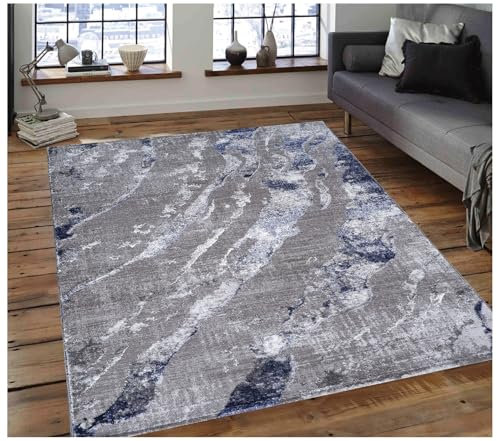 emmahome Living Room Rug Runner Hallway Modern Carpet, HERA, 80x300cm, GREY/BLUE - 01987
