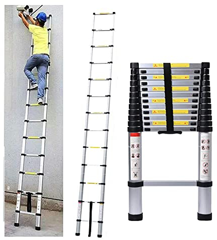 3.8m Teleskopleiter aus Aluminium, Tragbare Leiter Verstellbare Dachbodenleiter Leiter Telescoping Ladder Max. Belastung 150kg/330lbs