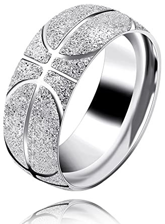 Uloveido Mens Edelstahl Breite 8mm Basketball Fußball Design Ring Cool Hochzeit Band für Ihn (Weiß Größe 17.2)