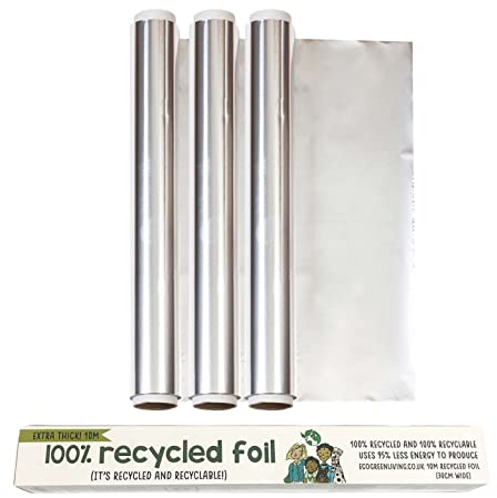 Eco Green Living Papel de Aluminio Reciclado, Rollo de Papel de Cocina Resistente para Cocinar, Asar y Envolver Alimentos con Filo, Paquete de 3
