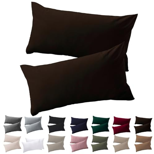 Soifox Kissenbezug 40 x 80 2er Set - Kopfkissenbezug 40x80 Braun 100% Mikrofaser bügelfrei & knitterfrei mit Reißverschluss