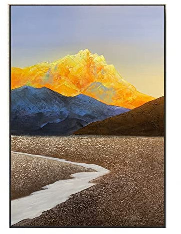 Handgemalte Acrylbilder, Gelbe Bergbachlandschaft Luxus Moderne Abstrakte Kunstwerke Rahmenlose Original Handgemalte Ölgemälde Auf Leinwand Wandkunst Für Wohnzimmer Schlafzimmer Büro Wohnkultur