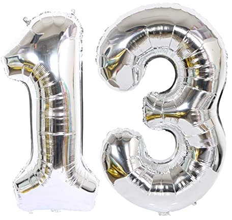 D2D | Party Balloon Zahl 13 XL in Silber - Größe: 80 cm - Geburtstagdeko - Folienballons - Zahlenballons - Helium Ballons