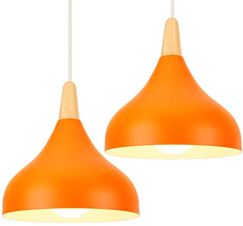 iDEGU 2 Stück Kronleuchter, Retro, Hängeleuchte, modern, Tropfen-Stil, Hut, Deckenleuchte, E27, Metall, Hängeleuchte, für Schlafzimmer, Esszimmer, Küche, Ø 20 cm (Orange)