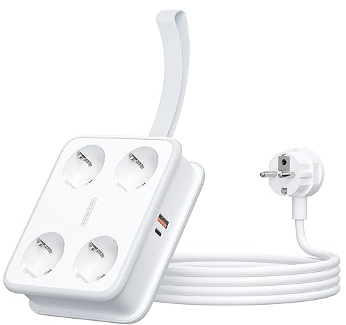 Multiprise 4 Prises USB C 45W NTONPOWER GaN 2500W multiprise USB multiprise Montage Mural Prise de Distribution 1,6 mètre multiprise 10A avec Interrupteur pour travaux de déplacement, Blanc
