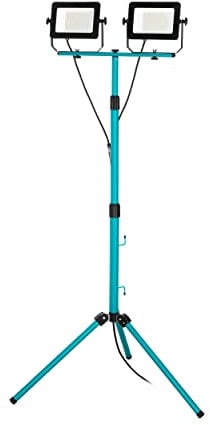 EGLO Baustrahler LED mit Stativ, Arbeitsleuchte höhenverstellbar aus Aluminium und Kunststoff, Arbeitsscheinwerfer 2-fach in türkis und schwarz, Werkstattlampe schwenkbar, IP65, neutralweiß, 9000lm